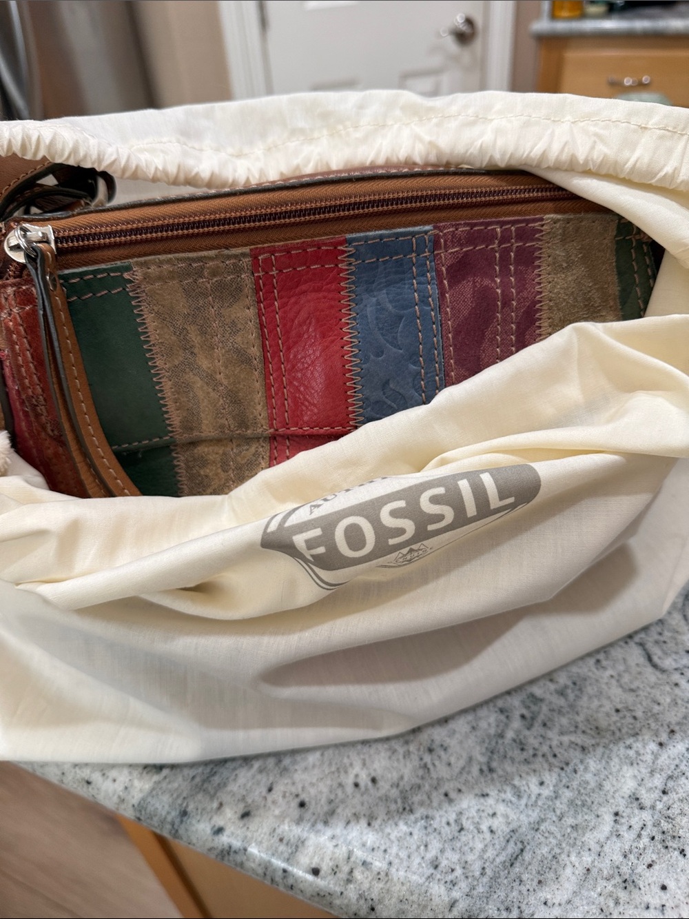 Vintage Multi-Color Leather Patchwork fossil Crossbody Bag with authentic bag